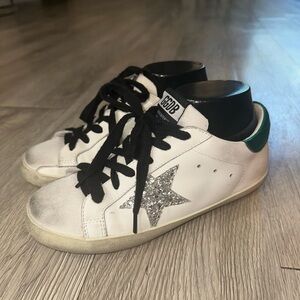 Golden Goose Sneakers White Green GGDB Super Star Black Laces Sz 37